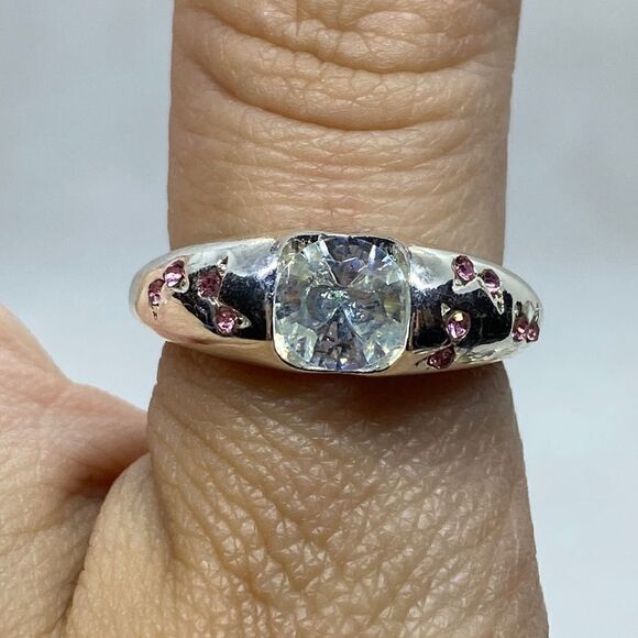 💛 Silver Plated CZ Pink Butterfly Ring - Picture 1 of 5